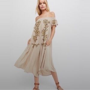 Free People Embroidered Off the Shoulder Jumpsuit